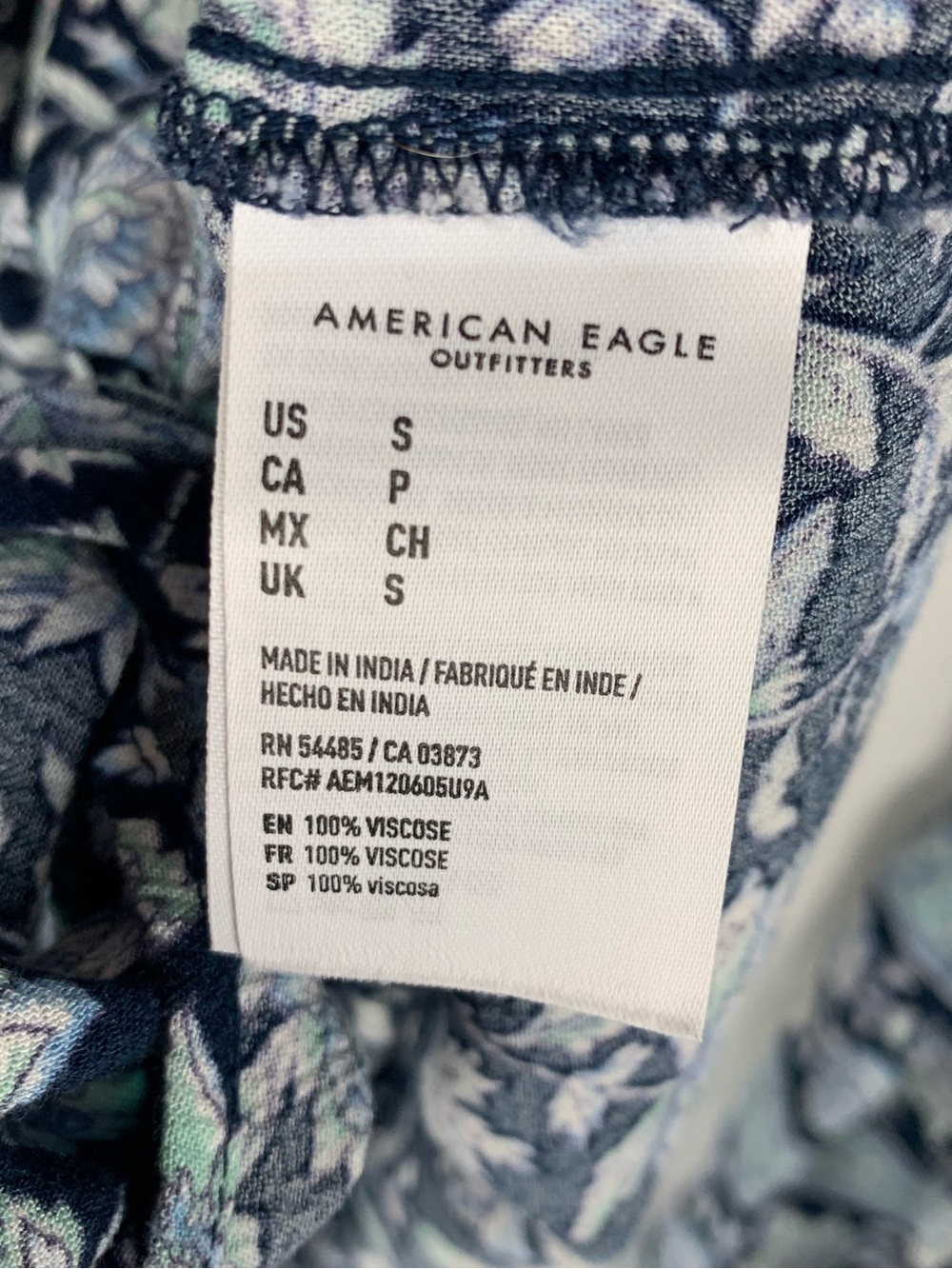 American Eagle Outfitters Boho Bell Sleeve Blouse Blue Floral - Picture 7 of 7
